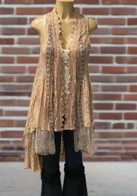 Chaleco Origami Hi-Lo Encaje Taupe y Como Nuevo Multicolor Pequeño Foto 1 de 3