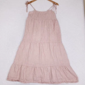 Suzy D Linen Dress Tiered Midi Pink Size M Italy Made Coastal Granddaughter - Picture 1 of 10