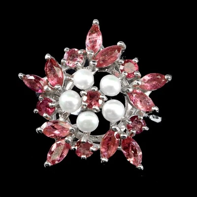 925 Sterling Silver Ring Tourmaline Pearl Natural Gemstone Jewelry Size 9 - Image 1 of 4