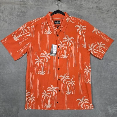 Quicksilver Waterman Mens Medium Shady Palms Orange button Shirt Comfort Fit NWT - Image 1 of 4