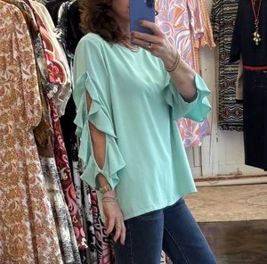 Jade by Melody Tam mintgrüne Bluse mit Rüschenärmeln Gr. L - Bild 1 von 3