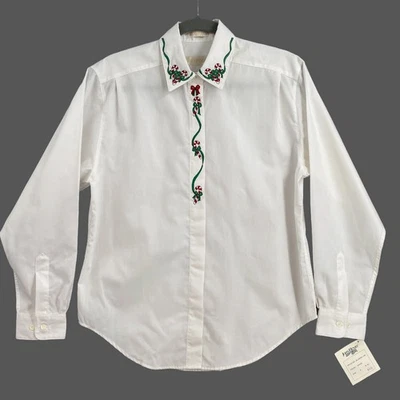Camisa de Navidad John Henry de Colección para Mujer Talla 6 Blanca Bordada Bastones de Caramelo Lazos Foto 1 de 4