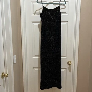 Betsy & Adam Jaslene Black 12 Gold Accent Stretch Maxi Dress Velvet Gown Witchy - Picture 1 of 11