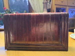 Vintage Dark Brown Genuine Eel Skin Leather Clutch Convertible Shoulder Bag   - Picture 1 of 5