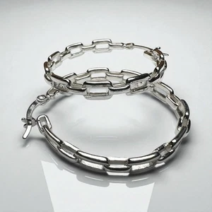 Sterling Silver Link Hoop Earring's 35 mm X 4.4mm - Picture 1 of 8