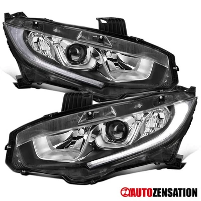 Fit 2016-2021 Honda Civic LED Bar Halogen Projector Headlights Left+Right 16-21 - Image 1 of 4