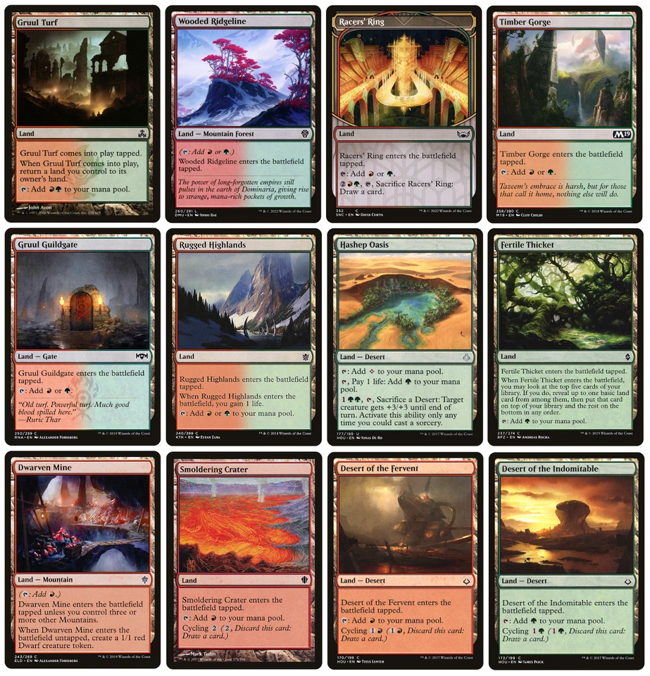 MTG - 12 x Different Red & Green Gruul Lands for COMMANDER deck building - LP - Image 1 of 1