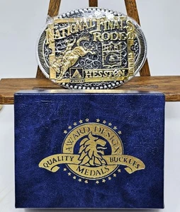 Hesston National Finals Rodeo Black & Brass Limited Edition Belt Buckle 1998 VTG - Picture 1 of 12