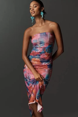 Vestido ANTHROPOLOGIE NUEVO CON ETIQUETAS $168 The Soleil Malla Ajustado Sin Tirantes Acanalado Talla Grande Foto 1 de 4