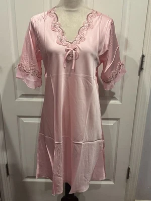 Camisón fino sedoso de manga corta rosa para mujer talla 2XL (35"Lx22"W) Foto 1 de 4