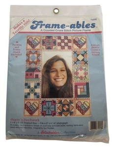 Stitchables Counted Cross Stitch Kit Hearts N Patchwork Picture Frame Dimensions - Picture 1 of 11