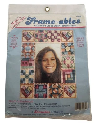 Stitchables Counted Cross Stitch Kit Hearts N Patchwork Picture Frame Dimensions - Image 1 of 4