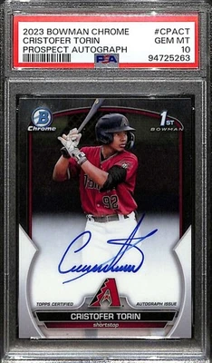2023 Bowman Chrome Prospect Autographs CPACT Cristofer Torin Rookie Auto PSA 10 - Image 1 of 2