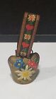 Vintage Hand Painted Flowers Brass Cowbell 2" With Heart Fabric Strap