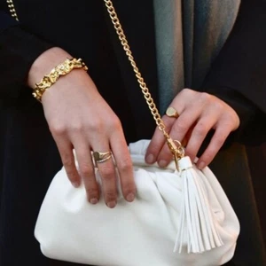 Understated Clutch Handbag Crossbody Bag Crescent Chain-Linked Leather White NWT - Picture 1 of 3