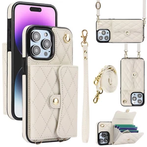 For iPhone 16 Pro Max/16 Pro/16 Purse Wallet Cover Crossbody RFID Blocking Case - Picture 1 of 18
