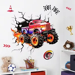 Supzone 3D Racing Car Wall Decals for Boys Room, Fast Multi-colored  - Picture 1 of 9