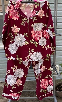NWOT Liz Claiborne Woman's 2 pc Floral Pajama Set sz XXL maroon floral soft - Image 1 of 4