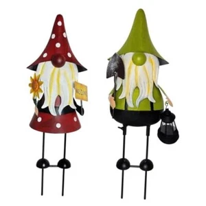 Metal Gnome Yard Art -18 Inch Metal Gnome Statue Garden Decor Red&green&black - Picture 1 of 7