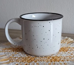 Heavy Duty Ceramic Campfire Coffee Mug White with Black Speckles & Rim New Cup - Picture 1 of 4
