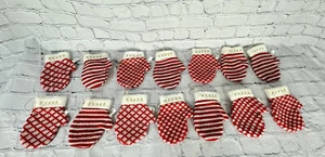 14 Mittens 6 1/2” LongChristmas Tree Ornaments Knitted Red & White Cute! Ch4 - Picture 1 of 12