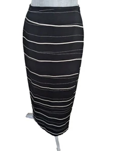 Josephine Chaus Petite Black Rayon White Stripe Print Wrap Skirt, 10, New - Picture 1 of 6