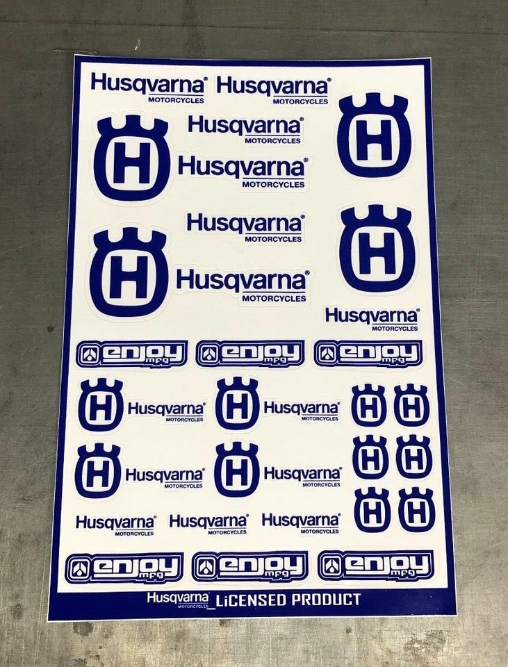 Husqvarna Racing  Motorcycle Sticker Sheet by Enjoy Mfg (BLUE/WHITE) - Image 1 of 1