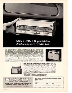 1963 SONY AM/FM TRAGBARES RADIO / KONVERTIERT IN EIN AUTORADIO ~ ORIGINAL DRUCK ANZEIGE - Bild 1 von 1
