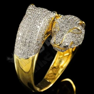 18K vergoldet Flooded Out Iced Premium CZ Dual Panther Jaguar Band Herrenring - Bild 1 von 4
