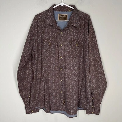 Wrangler Retro Camisas Occidentales Para Hombre XXL Manga Larga Perla Snap Floral Vaquero Foto 1 de 4