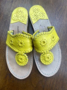 JACK ROGERS 1960 NAVAJO YELLOW LEATHER WHIPSTITCH THONG SANDALS SIZE 6 M - Picture 1 of 3