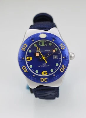 Champion Uomo Orologio Argento Plastica Alluminio 50m Blu Nylon Batteria Quarzo - Immagine 1 di 4