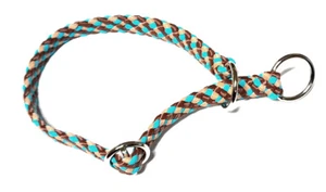 Hundehalsband mit Zugstop beige/braun/türkis Zugstopphalsband Halsband (D94) - Bild 1 von 1