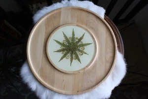 Vintage Round Wood/Resin Board Platter Cheese Serving Tray Botanical Fern Nature - Picture 1 of 8
