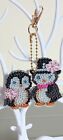 Penguin Keyring... Hanging Ornament Wedding Couple Hand Decorated Crystal Art