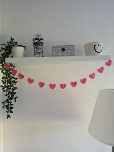 *SALE* Pink Handmade Cotton Heart Bunting Garland - 12 Hearts. Crochet 150cm - Picture 1 of 1