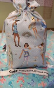 Handmade Cotton Drawstring Bag Fully Lined In Blue Polka Dot Cotton