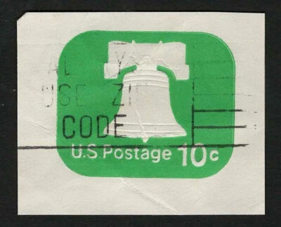 US 1973 #U567 Emerald Green 10c Liberty Bell Cut Square VF Used - Image 1 of 2