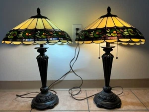Vintage Tiffany Style Lamps Stained Glass Handcrafted 27" - Picture 1 of 13
