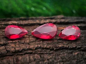 AA++Ruby Corundum Pear Shape 3 Pcs Faceted Loose Gemstone#R1 - Picture 1 of 14