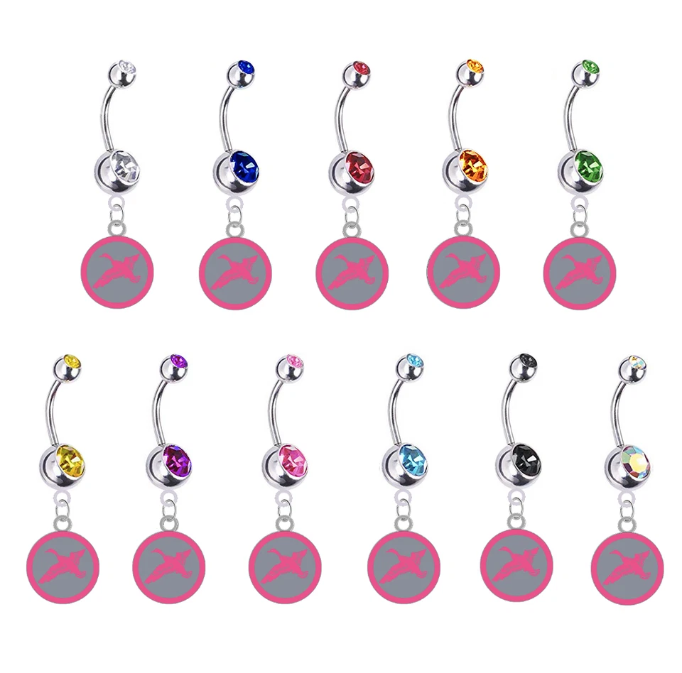 鸭粉色标志银色肚脐纽扣肚脐戒指 - 定制宝石颜色 - 全新 — 第 1/1 张图片