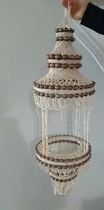 Stunning VNTG Hanging Lantern 39" Made of Seashells Lamp Light Chandelier Boho - Picture 1 of 2