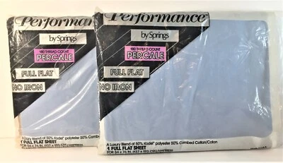 New Old Stock Performance by Springs Percale Full Flat Sheets Lot of 2 Lt. Blue - Image 1 of 4