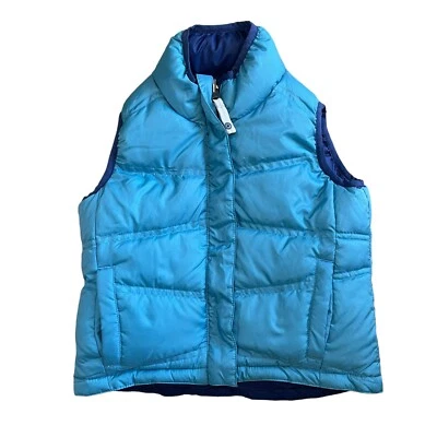 REI 青春女孩鹅绒背心尺寸 4-5 蓝色双面户外 — 第 1/4 张图片