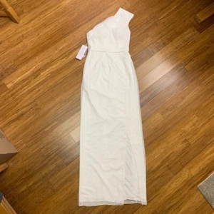 Azazie Oaklee Wedding Dress Womens WD0 White One Shoulder Sleeveless Gown NWT - Picture 1 of 10
