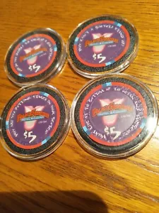 4 PALACE STATION SMILE TRAX JOKES 5.00 GAMING RED CHIP LAS VEGAS, NV - Bild 1 von 10