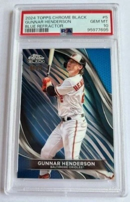 2024 Topps Chrome Black Gunnar Henderson #5 Blue Wave Refractor /75 PSA 10 - Image 1 of 2