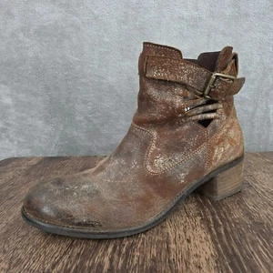 Diba True Winding Road Ankle Boots 10 Distressed Brown Leather Ankle Buckle Boho - Picture 1 of 13