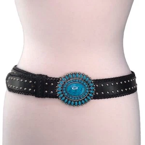 Coldwater Creek Womens Size S Southwestern Belt Faux Turquoise Buckle Black - Picture 1 of 12
