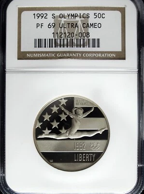 1992 S NGC PF 69 UCAM Olympics Gymnastics U.S. Mint Comm. Clad Half Dollar ☆☆ - Image 1 of 2